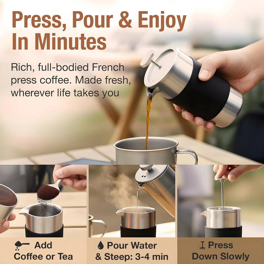Portable Stainless French Press Set
