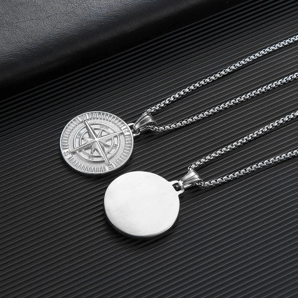 Stainless Steel Compass Pendant Necklace