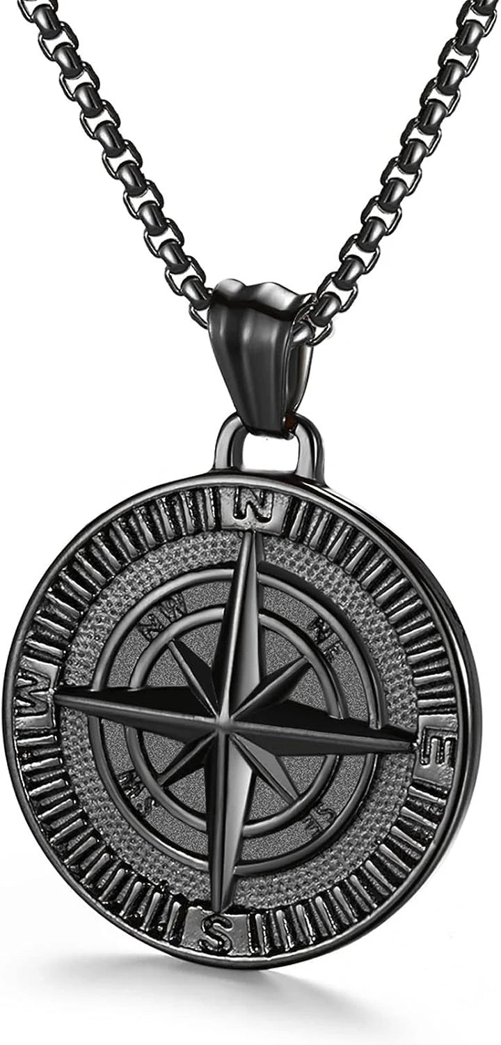 Stainless Steel Compass Pendant Necklace