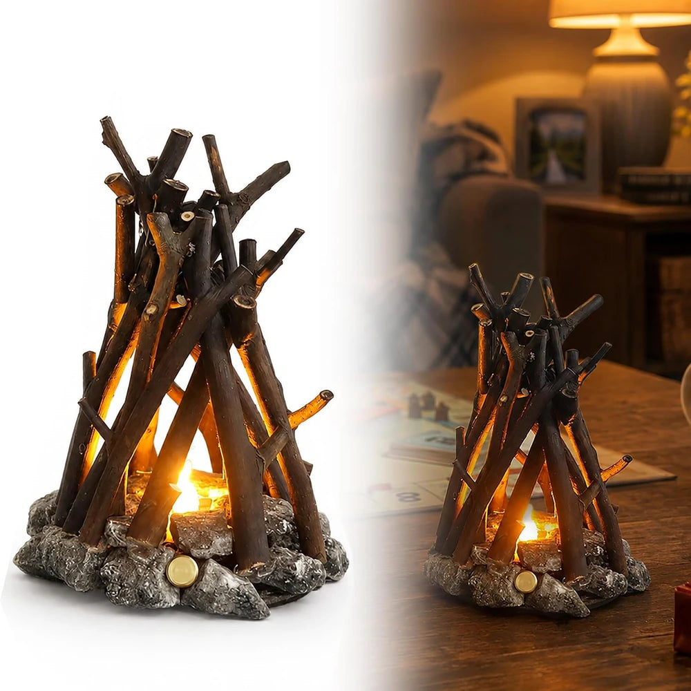 Rustic Wood Campfire Lamp