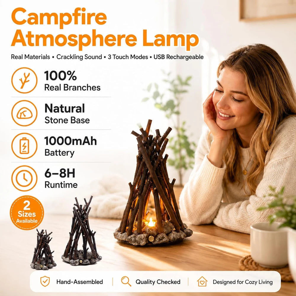 Rustic Wood Campfire Lamp