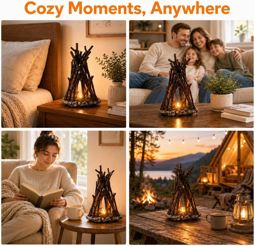 Rustic Wood Campfire Lamp